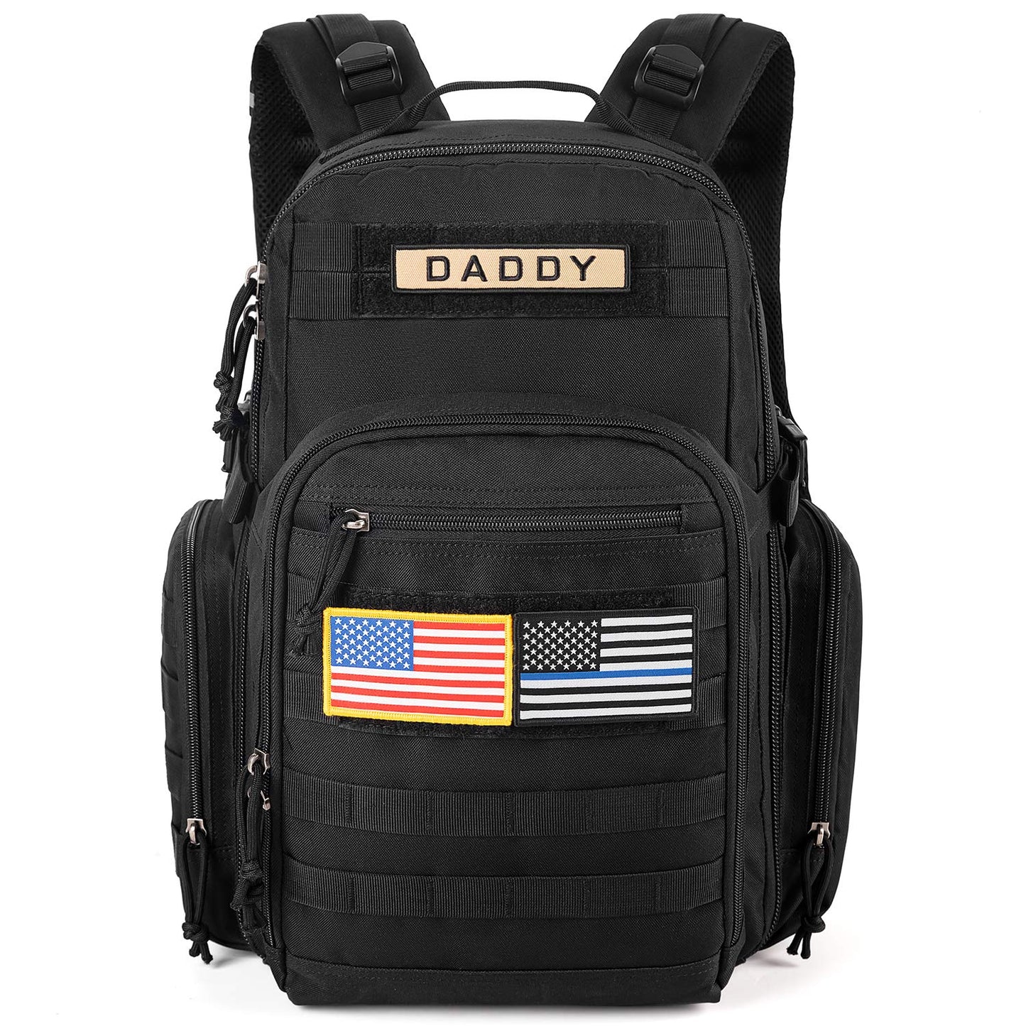 MIRACOL Military Diaper Bag for Dad - Large Diaper Backpack with 12+ Compartments - Insulated Bottle Pockets Quick-Access Wipe Dispenser for Travel Hiking Camping Tan
