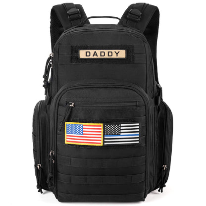 MIRACOL Military Diaper Bag for Dad - Large Diaper Backpack with 12+ Compartments - Insulated Bottle Pockets Quick-Access Wipe Dispenser for Travel Hiking Camping Tan