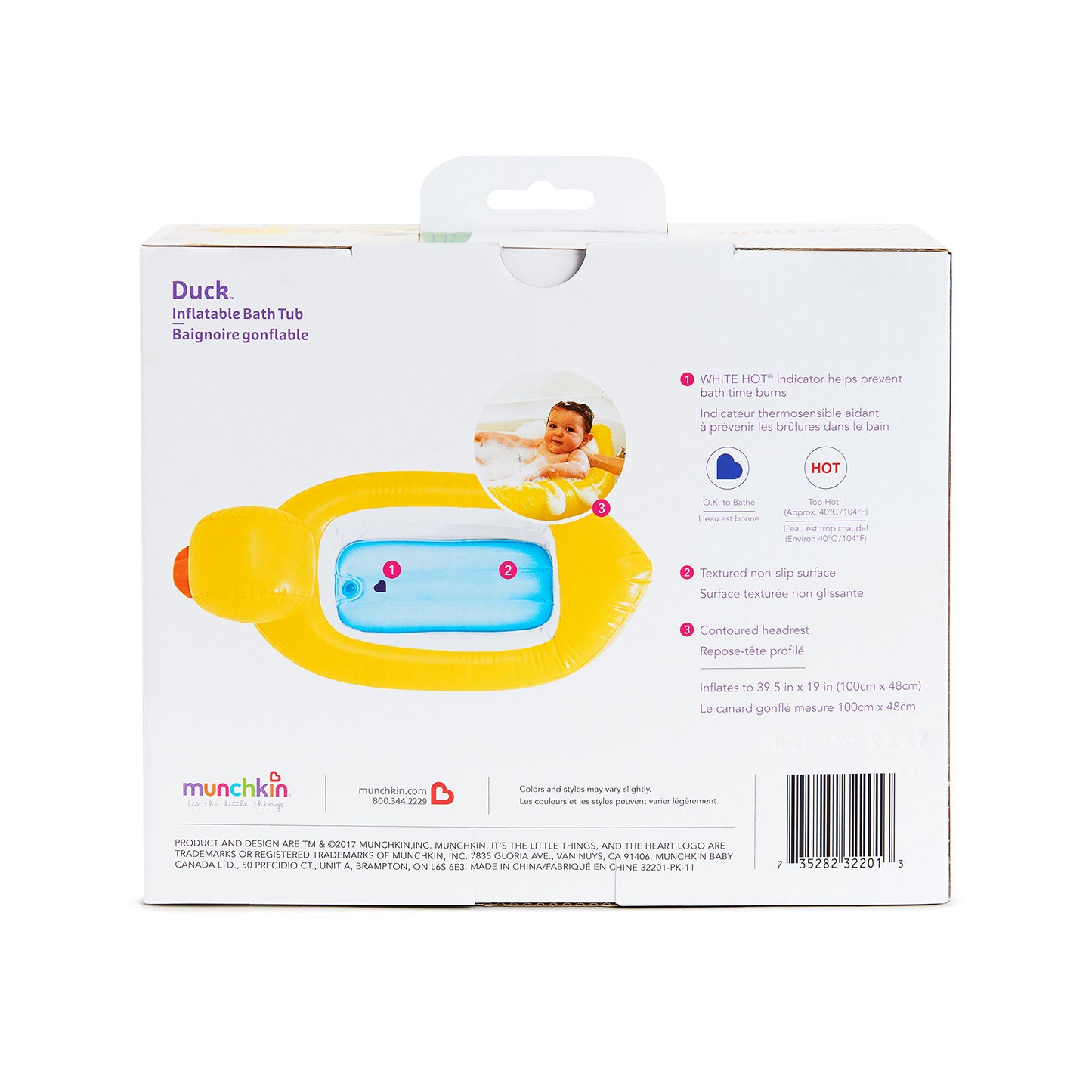 Munchkin® Duck™ Inflatable Baby Bathtub with White Hot® Heat Alert, Classic Yellow Ducky