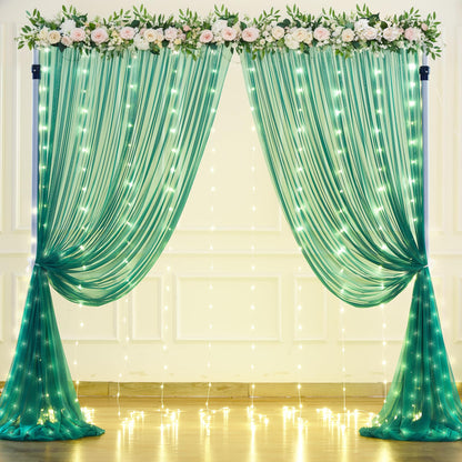 White Tulle Backdrop Curtain with Lights String for Parites 10×8ft Sheer Backdrop Curtains White Curtain Backdrop for Wedding Baby Shower Birthday Party Photo Shoot Decorations(2 Panels 10ft×8ft)