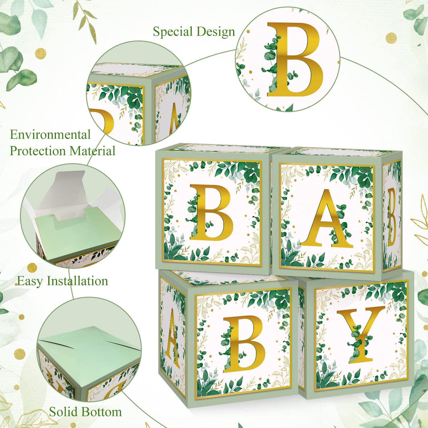 TSVATE Pink Baby Shower Boxes Decorations - 4 Baby Shower Centerpiece Boxes Gender Reveal First Birthday Centerpiece Decors (Without Flowers)