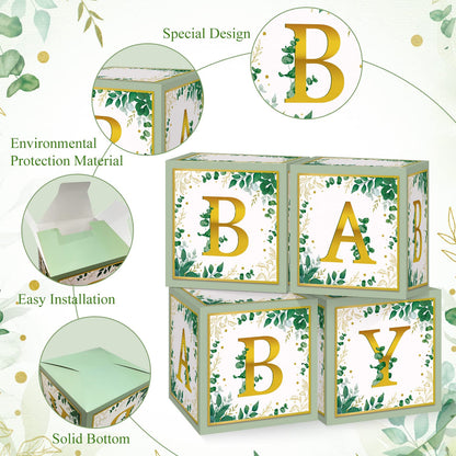 TSVATE Pink Baby Shower Boxes Decorations - 4 Baby Shower Centerpiece Boxes Gender Reveal First Birthday Centerpiece Decors (Without Flowers)
