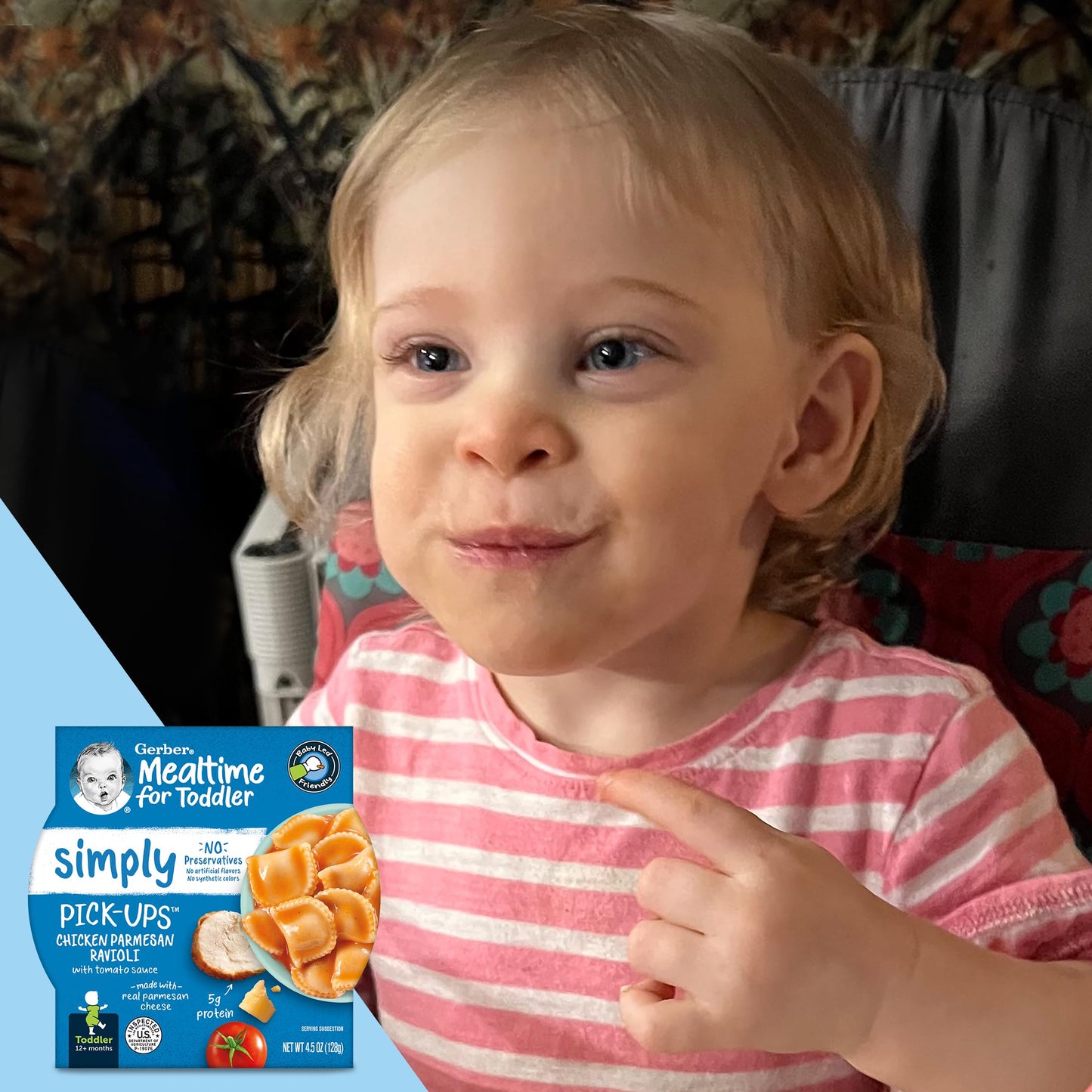 Gerber Pick-Ups Chicken and Parmesan Cheese Ravioli in Tomato Sauce Toddler Meals, 4.5 Oz Tray (Pack of 8)