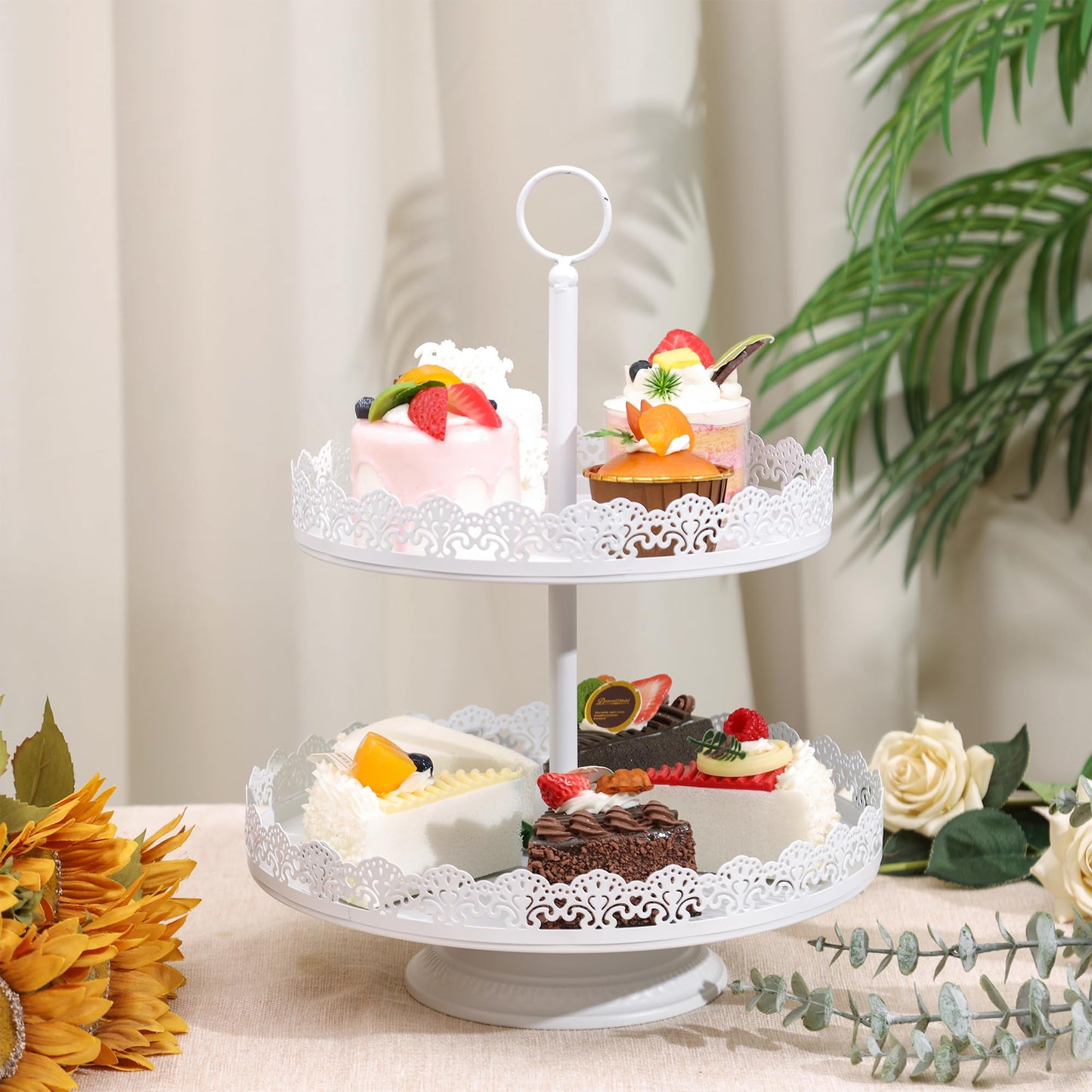 ZUMELER Gold 5Pcs Cake Stands Set Metal Round Cupcake Holder Cookies Dessert Display Plate Serving Tower Tray Platter with Handl for Baby Shower Wedding Birthday Party Celebration