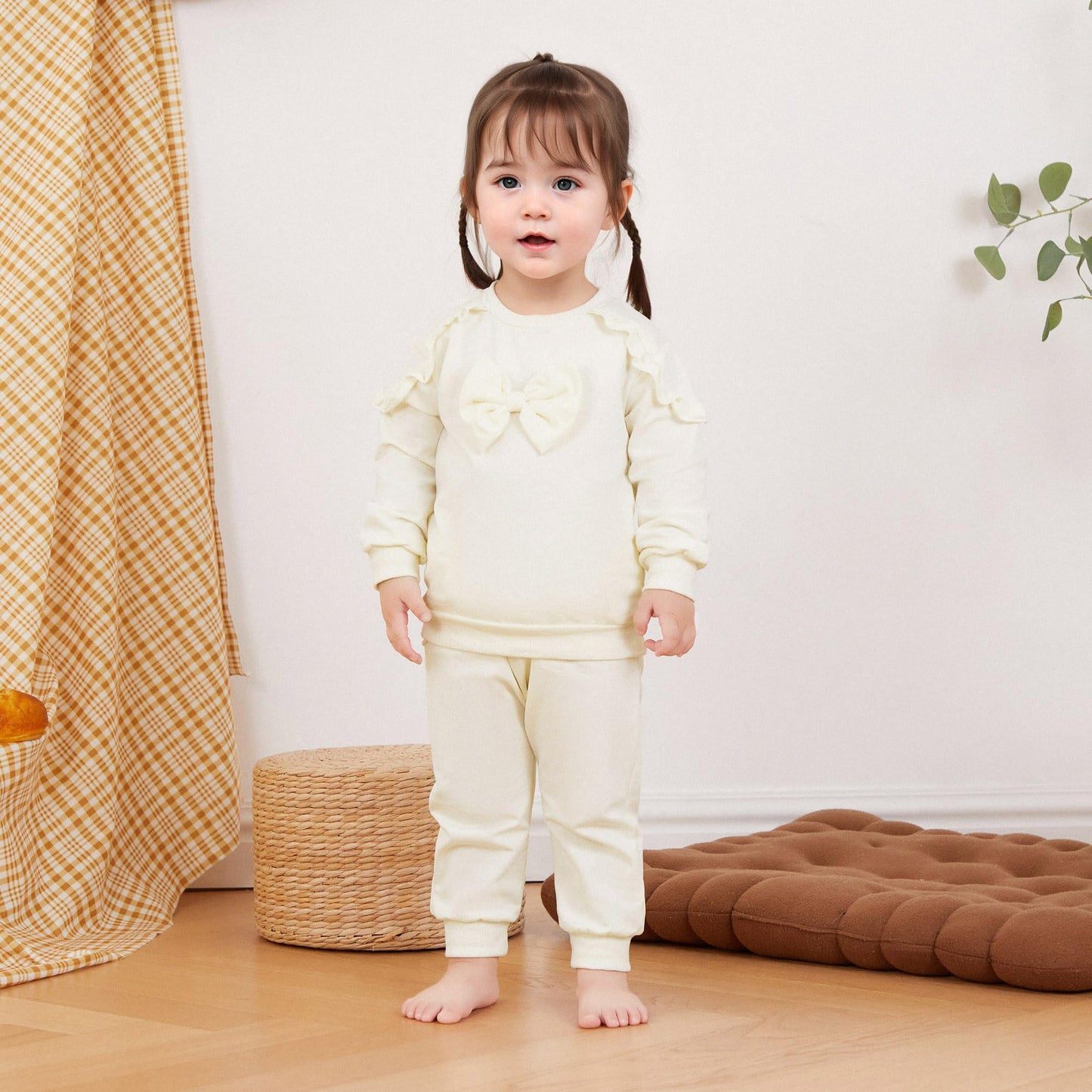 Kupretty Baby Girl Clothes Toddler Fall Winter Outfit Ruffles Crewneck Bow Pullover Sweatshirt + Joggers Pants Set