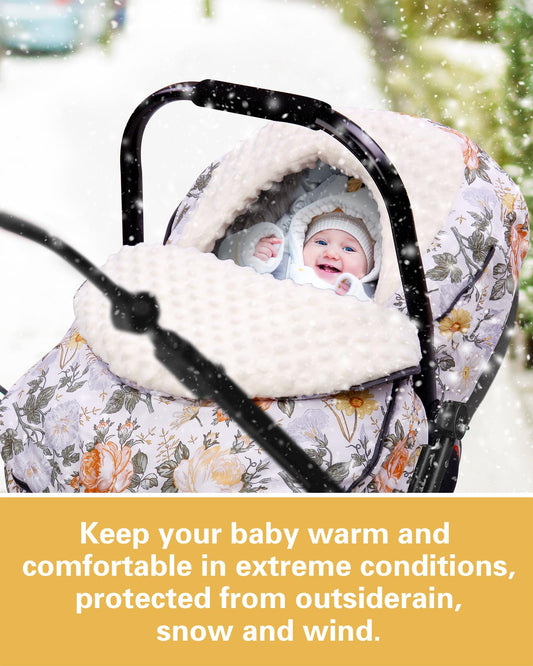 Metplus Winter Baby Car Seat Cover, Blanket-Style Winter Car Seat Canopy for Babies, Warm Plush Fleece Baby Carrier Cover for Infant Boys Girls