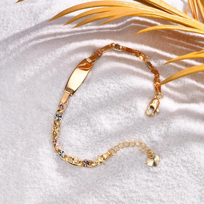 Personalized Child ID Bracelet-18K Gold Plated Tri-Color Chain Custom Name ID Plate Bar Bracelet for Children Toddler from Mom,Engraved Kid Name Customized Birthday,Back To School Gift for Daughter
