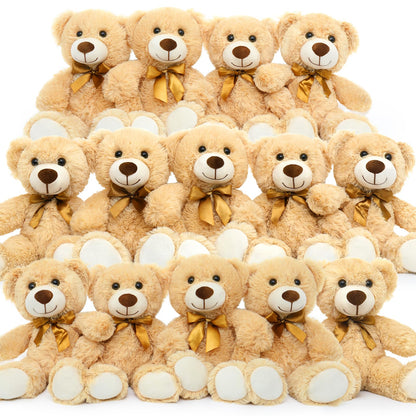 MorisMos 6Pcs Teddy Bears Bulk Baby Shower, 14inch Cute Teddy Bear Stuffed Animals Plush, Small Stuffed Bears on Centerpiece Baby Shower, White