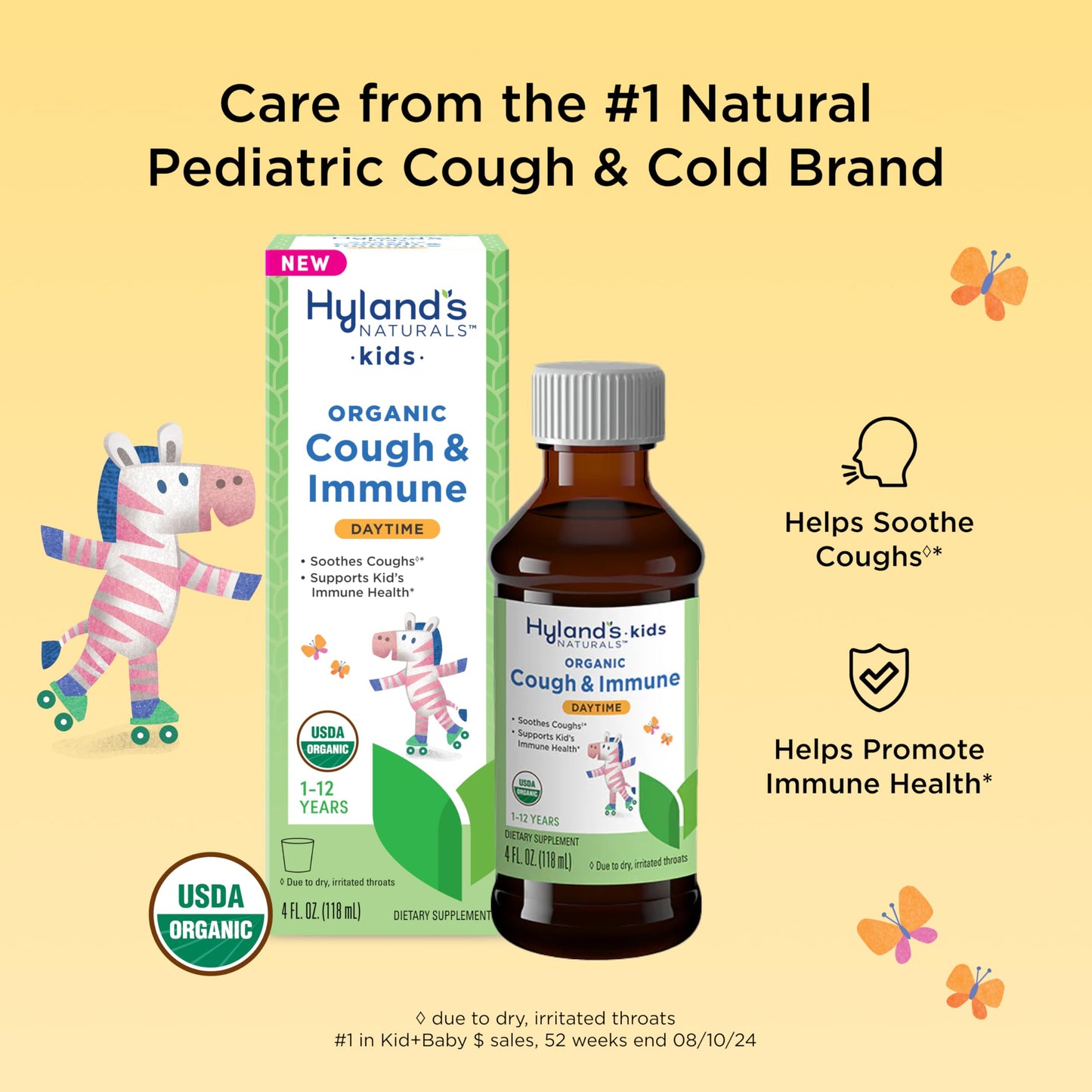 Hyland's Kids Nighttime Organic Cough Syrup and Immune Support with Agave, Elderberry and Pomegranate, Soothes Cough, and Supports Immunity, 4 Fl. Oz.