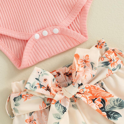 Hello World Newborn Outfit Baby Girl Going Home Outfit Ruffle Ribbed Romper Top Floral Pants Set Cute Summer Clothes