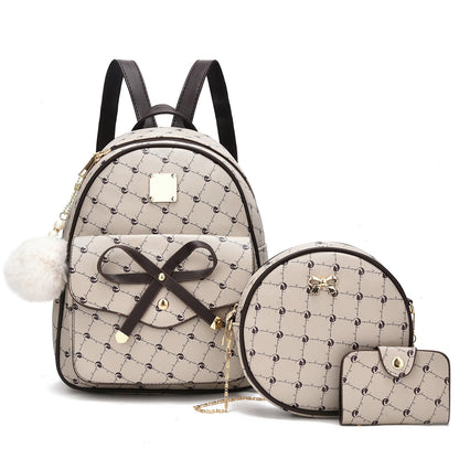I IHAYNER Girls Bowknot 3-Pieces Fahsion Leather Backpack Backpack Purse for Women Rucksack for Ladies Shoulder Bag
