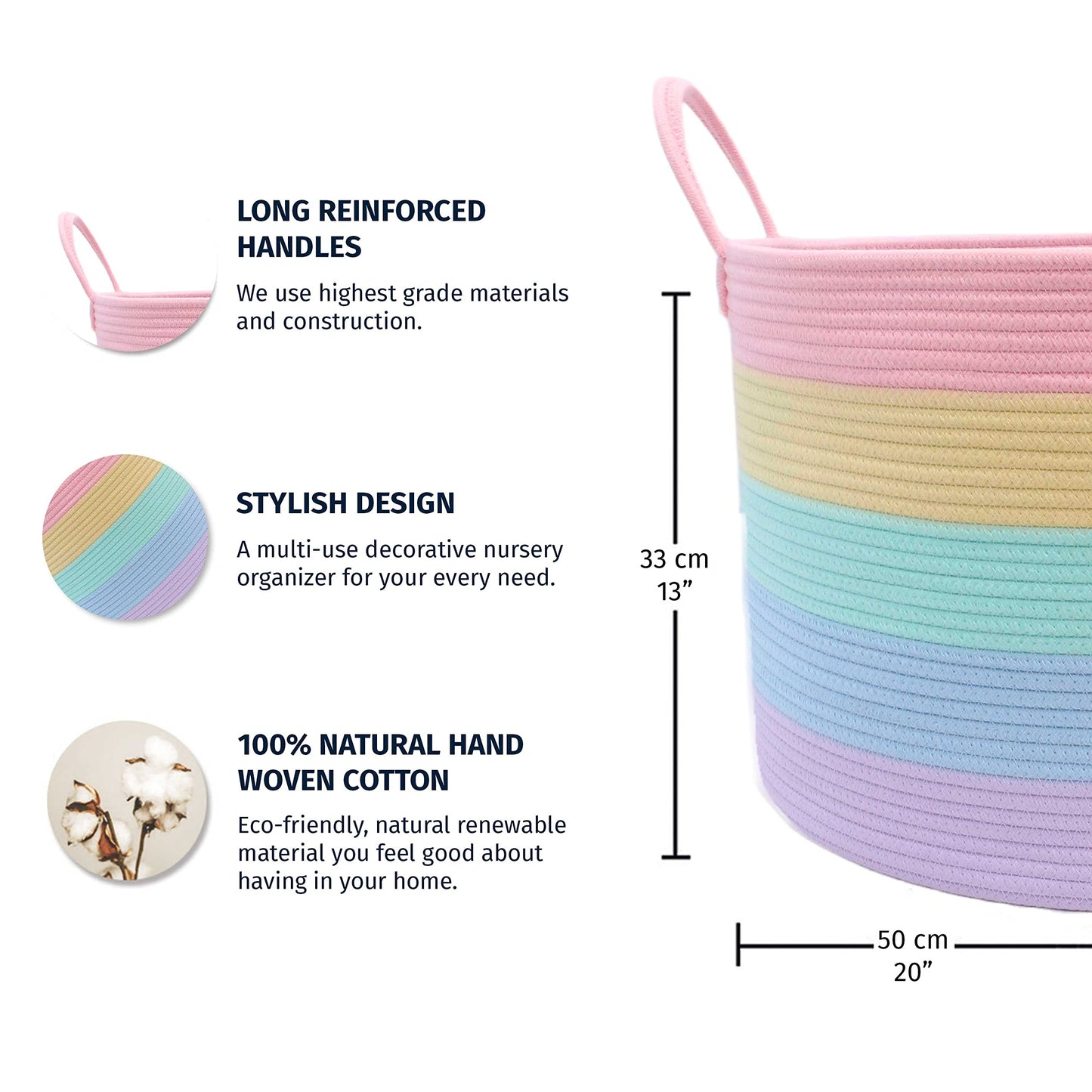 OrganiHaus Large Blanket Basket for Living Room 20x13, Rainbow Rope Basket for Classroom Organization, Toy Storage Basket, Woven Kids Laundry Basket, Baby Toy Box, Cute Storage Basket, Nursery Hamper