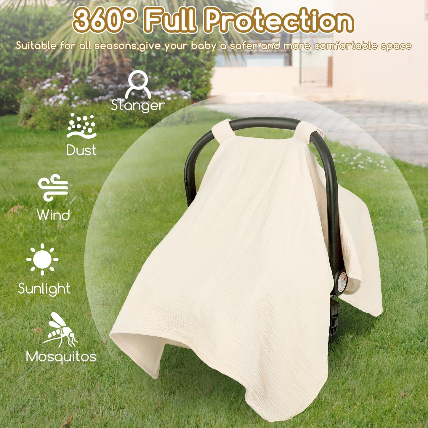 2 in 1 Muslin Infant Car Seat Cover, Multi-Purpose Breastfeeding Covers for Nursing, Breathable Carseat Cover for Baby Girls, Green