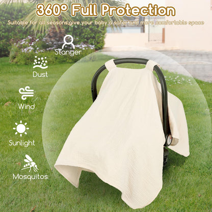 2 in 1 Muslin Infant Car Seat Cover, Multi-Purpose Breastfeeding Covers for Nursing, Breathable Carseat Cover for Baby Girls, Green