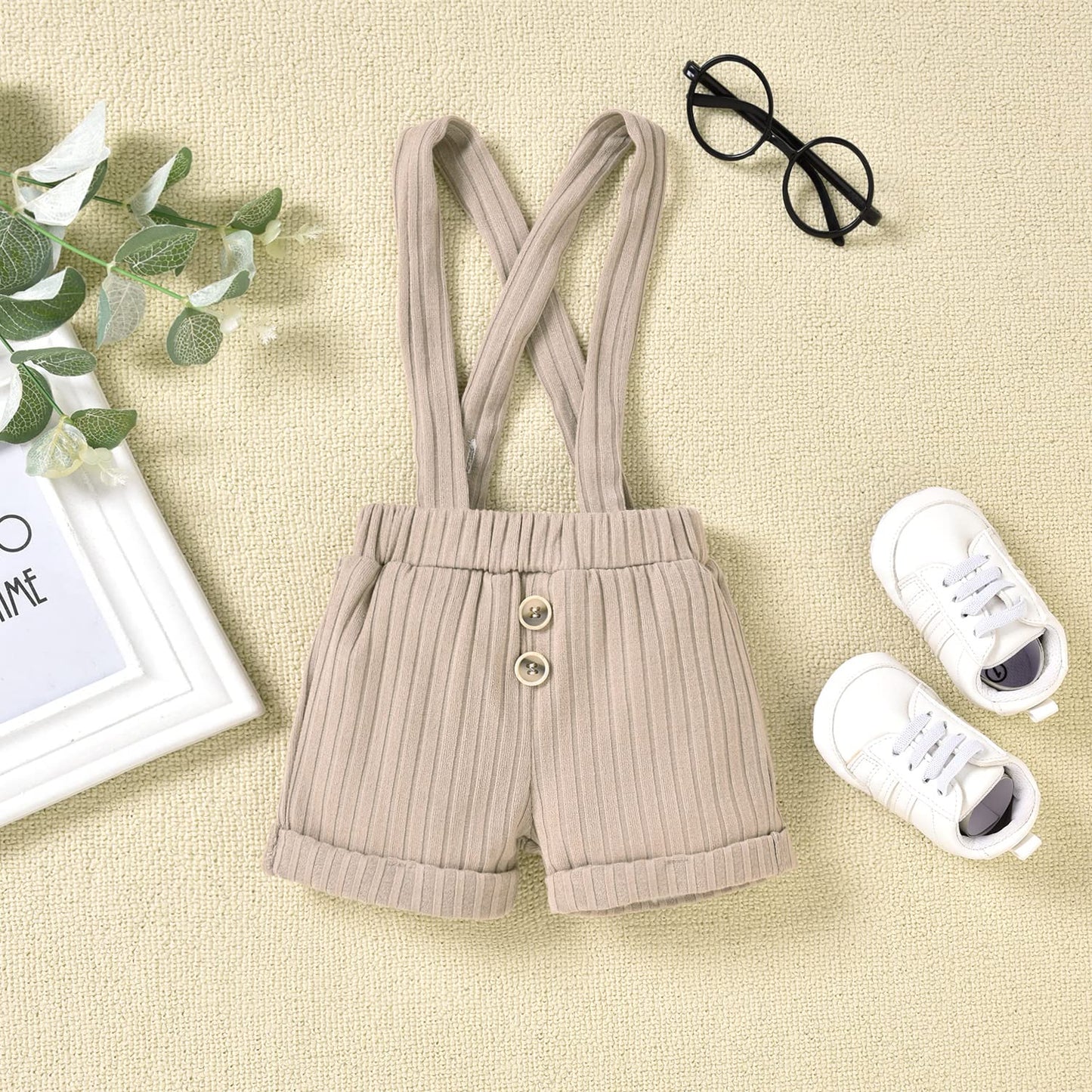 Unutiylo Baby Boy Outfits 0-12 Months Short Sleeve Romper Suspenders Pants Spring Summer clothes
