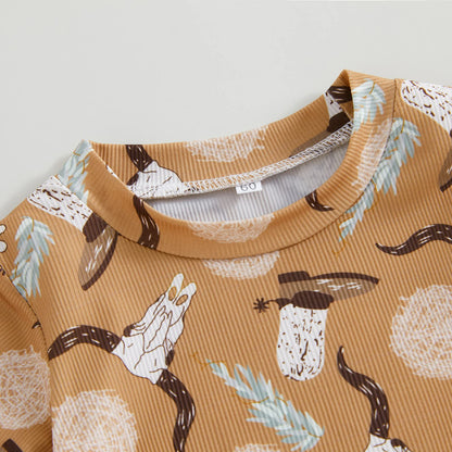 Gueuusu Country Baby Clothes Boy Girl Western Cow Print Short Sleeve Romper Bodysuit Ribbed One Piece Jumpsuit Summer Outfit