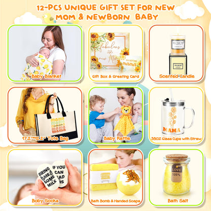 New Mom Gifts & Baby Girl Gift Set for Newborn,12PCS Baby Shower Gifts, Newborn Baby Girl Gifts,Pregnancy Gifts for Expecting Mom,New Mom Care Package After Baby, Pregnancy Gifts for Women and Baby