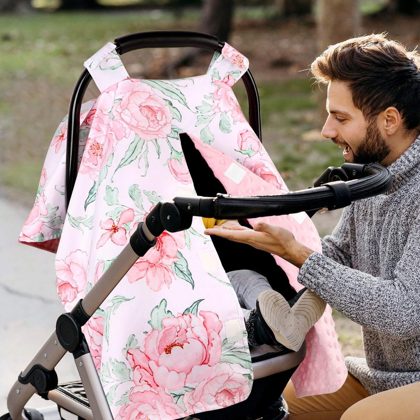 DILIMI Car Seat Cover Baby Girl, Minky Warm Winter Car Seat Covers for Babies, Peekaboo Opening Infant Car Seat Cover, Nursing Cover Carseat Canopy, Pink Flower