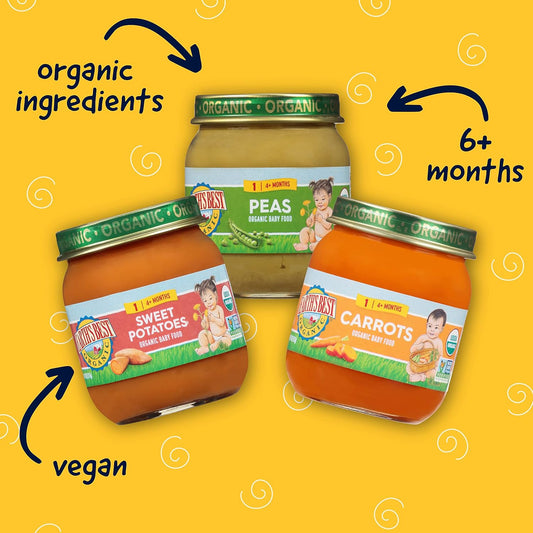 Earth's Best Organic Baby Food Jars, Stage 1 Vegetable Puree for Babies 4 Months and Older, Organic Veggie Variety Pack, 4 oz Resealable Glass Jar (Pack of 12)