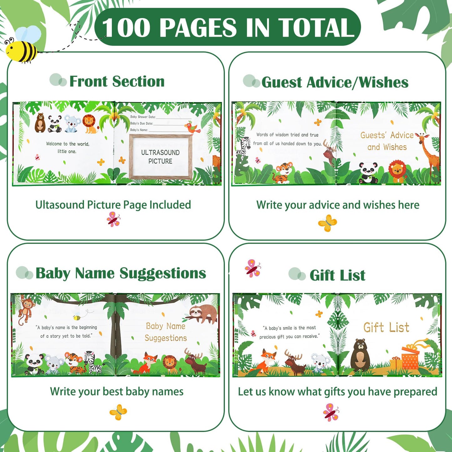 27 Pcs Butterfly Floral Baby Shower Guest Book Set Baby Shower Sign in Guest Floral Book Place Table Cards with Gold Pen Adhesive Photo Corner for Birthday Party