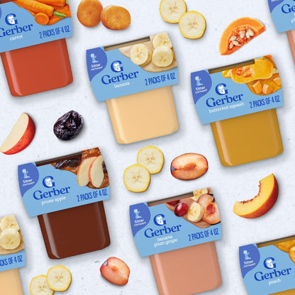 Gerber 2nd Food Baby Food Peach Puree, Natural & Non-GMO, 4 Ounce Tubs, 2-Pack (Pack of 8)