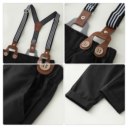 ZOEREA Baby Boy Suit 0-24M Gentleman Outfit Clothes Set Infant Long Sleeve Dress Shirt+Suspender Pants+Bowtie+Beret Hat