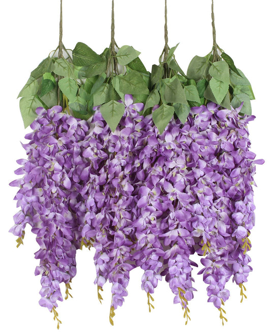 Duovlo Silk Wisteria Flower Artificial 2.13 Feet Hanging Wisteria Vine Fake Flower Bush String Home Party Wedding Decoration,Pack of 4 (Pink)