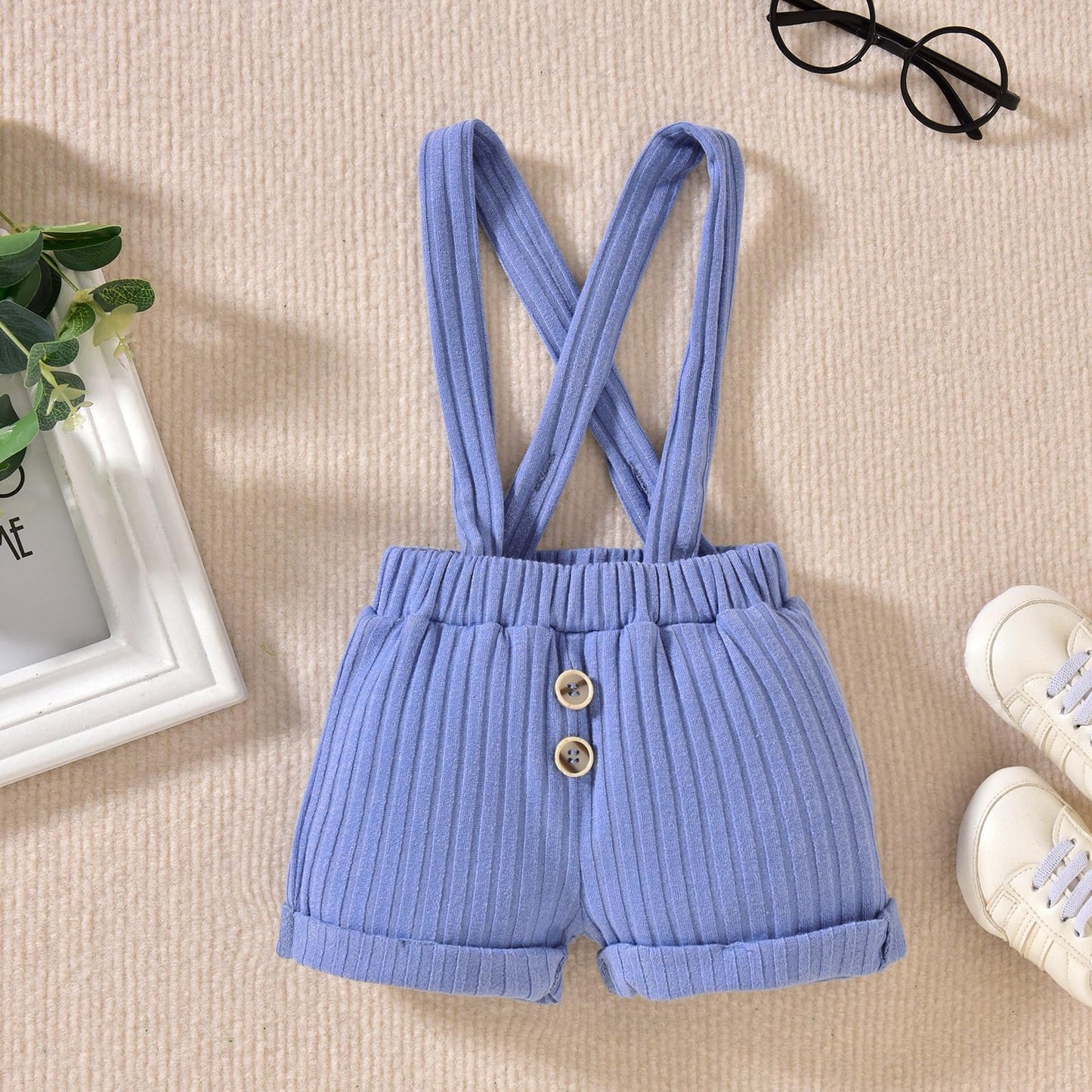 Unutiylo Baby Boy Outfits 0-12 Months Short Sleeve Romper Suspenders Pants Spring Summer clothes