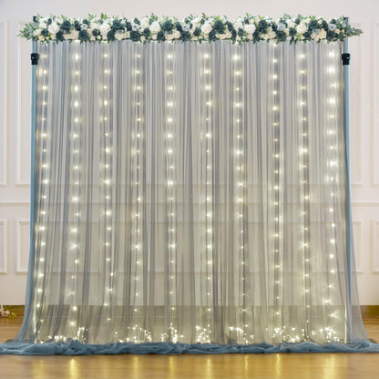 White Tulle Backdrop Curtain with Lights String for Parites 10×8ft Sheer Backdrop Curtains White Curtain Backdrop for Wedding Baby Shower Birthday Party Photo Shoot Decorations(2 Panels 10ft×8ft)