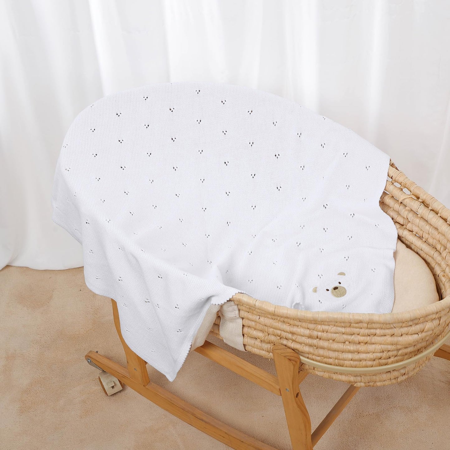 mimixiong Organic Cotton Baby Blanket Neutral Knitted Soft Crib Nursery Swaddling Receiving Blankets for Newborn Baby Boy Girl 40x30 Inch (Oatmeal)