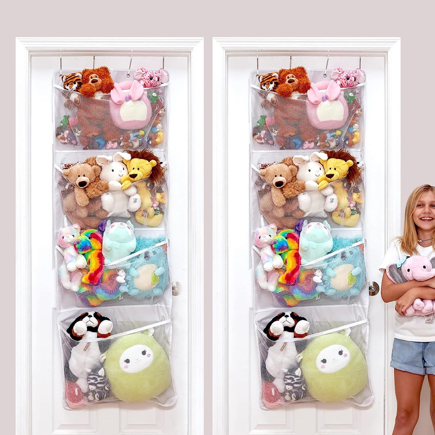 Lilly's Love Corner Stuffed Animal Toy Storage Hanging Organizer | 5 Expandable Mesh Net Pockets, Stores Loads of Plush Toys | Large Plushie Display for Boys, Girls | Pink