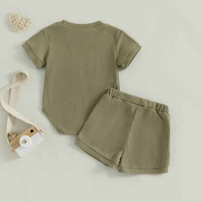 MERSARIPHY Newborn Baby Boy Summer Clothes Mama's Boy Little Dude Short Sleeve Romper Shorts Set Infant Waffle Knit Outfit