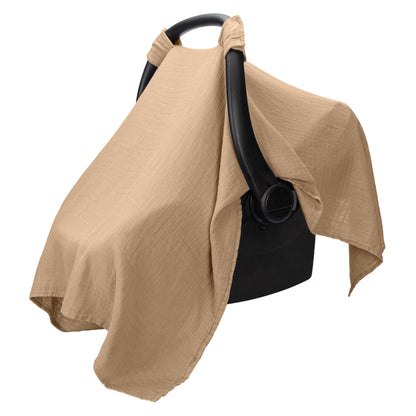 Comfy Cubs Baby Car Seat Cover - Soft, Breathable Bamboo Rayon and Muslin Cotton Blend - Lightweight Canopy for Sun, Bug, and Comfort Protection - Large Size Infant Seat Cover in Sage Design