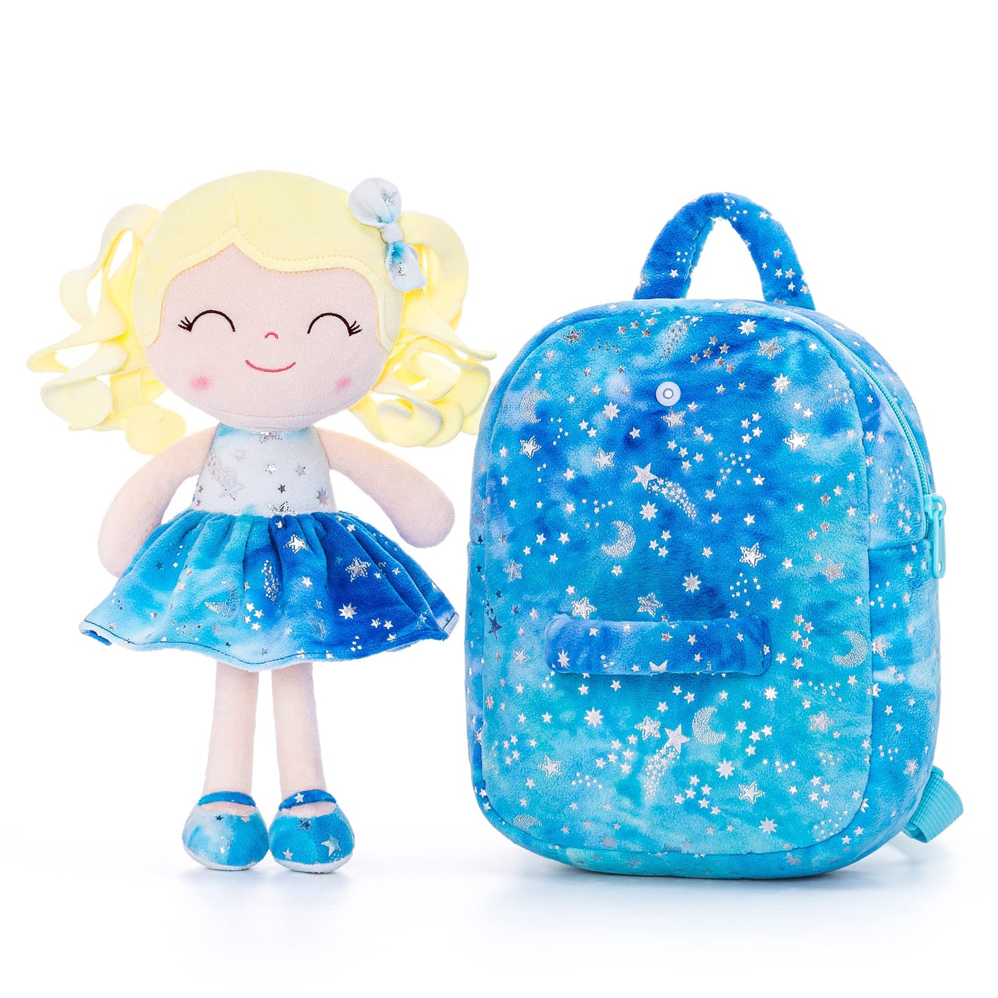 Gloveleya Toddler Backpack Baby Ballerina Girl Gifts Plush Curly Hair Ballet Backpack - Black Blonde 9 inches