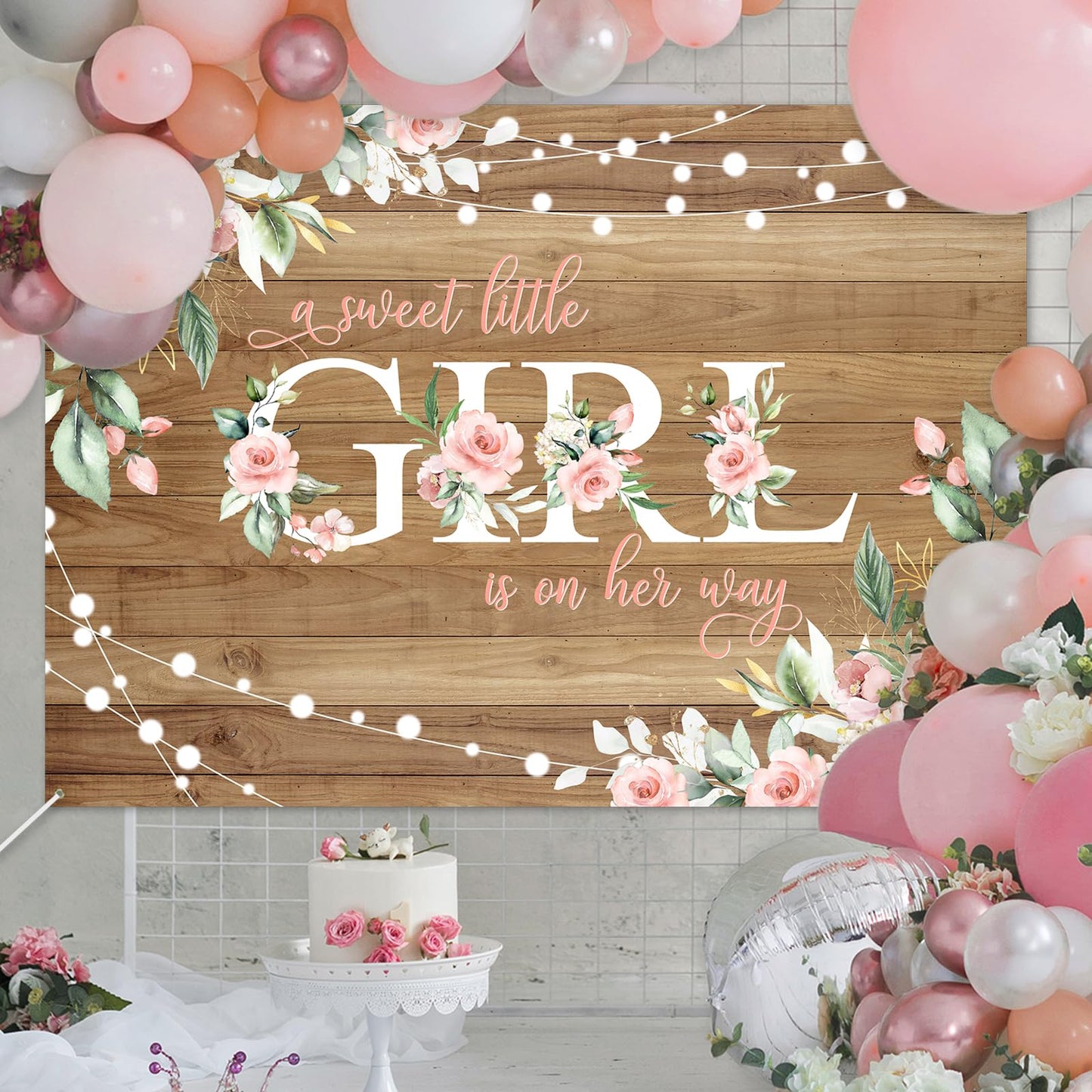 Avezano Rustic Girl Baby Shower Banner A Sweet Little Girl is on Her Way Baby Shower Party Decorations Pink Floral Girl Banner Photo Booth Studio Props 70.8 x 43.3 inch