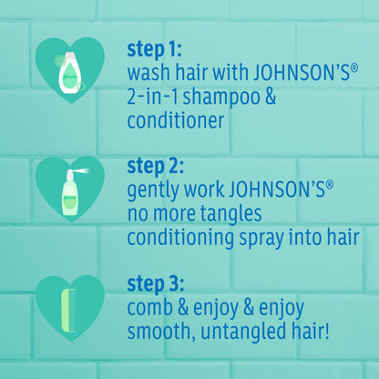 Johnson's Kids No More Tangles 2-in-1 Detangling Shampoo & Conditioner for Kids & Toddlers, Gentle & No More Tears, Hypoallergenic & Free of Parabens, Sulfates & Dyes, 20.3 fl. oz