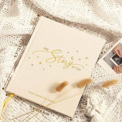 Lanpn Baby Memory Book - Linen Baby Book Journal Memories Keepsake - The Story of You - Newborn Baby First 5 Year Scrapbook Photo Book Milestone Album for Boy Girl New Parents (Sage Green, 154 Pages)