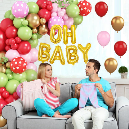Sage Green Baby Shower Decorations,Boho Greency Neutral Balloon Arch with Oh Baby Balloon Banner Green Gold Balloons For Boy Girl Woodland Baby Shower Birthday Party Supplies