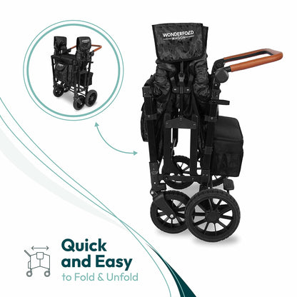 WONDERFOLD W4 Luxe Quad Stroller Wagon Featuring 4 High Face-to-Face Seats with Magnetic Buckle 5-Point Harnesses and Adjustable/Removable UV-Protection Canopy, Hunter Green