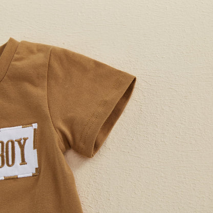 NZNDSHD Baby Boy Summer Clothes Daddys/Mamas Boy Matching Outfit Short Sleeve Embroidery T-shirt Plaid Toddler Shorts Set