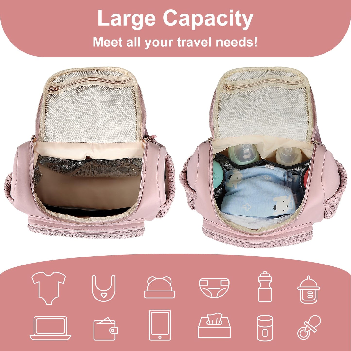 Geestock Diaper Bag Small Diaper Backpack, Stylish Quilted Baby Backpacks, Mini Maternity Bags, with Changing Pad, Pacifier Case & Stroller Straps, Parents Essentials Diaper Bag, Black