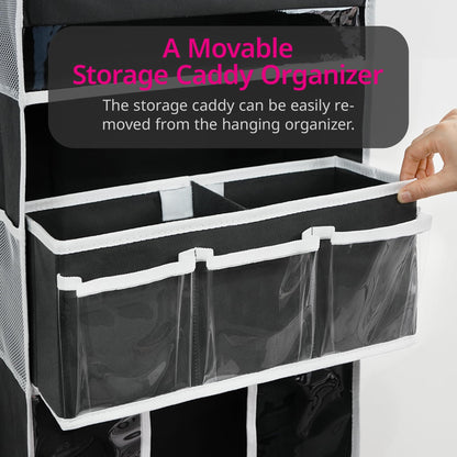 Door Hanging Storage Organizer,with 3 Bins 1 Movable Baby Diaper Caddy,1 Large capacity diaper stacking storage Organizer,10 Side Pockets ,Bedroom Door Storage for Nursery Baby Essentials. (Beige)