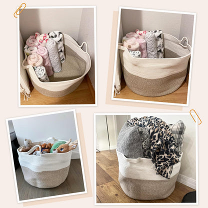 INDRESSME XXXLarge Cotton Rope Basket 21.7" x 21.7" x 13.8" Woven Baby Laundry Blanket Basket Toy Baskets with Handle Storage Comforter Cushions Thread Laundry Hamper