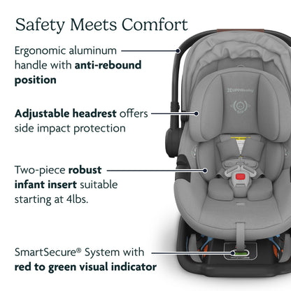 UPPAbaby Aria Lightweight Infant Car Seat/Just Under 6 lbs for Easy Portability/Base with Load Leg + Infant Insert Included/Direct Stroller Attachment/Declan (Oat Mélange/Chestnut Leather)