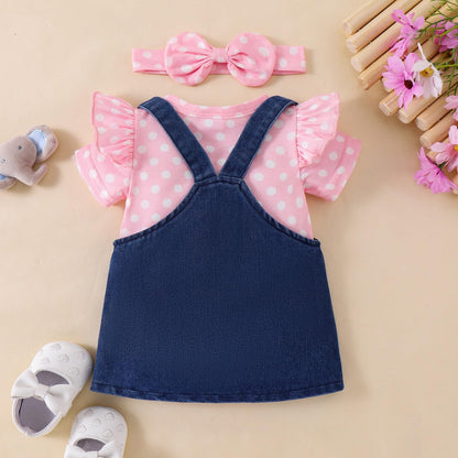 Baby Girl Clothes Suspender Skirt Newborn Ruffled Romper + Elephant Jeans Dress + Headband Summer Outfits 0-18 Months