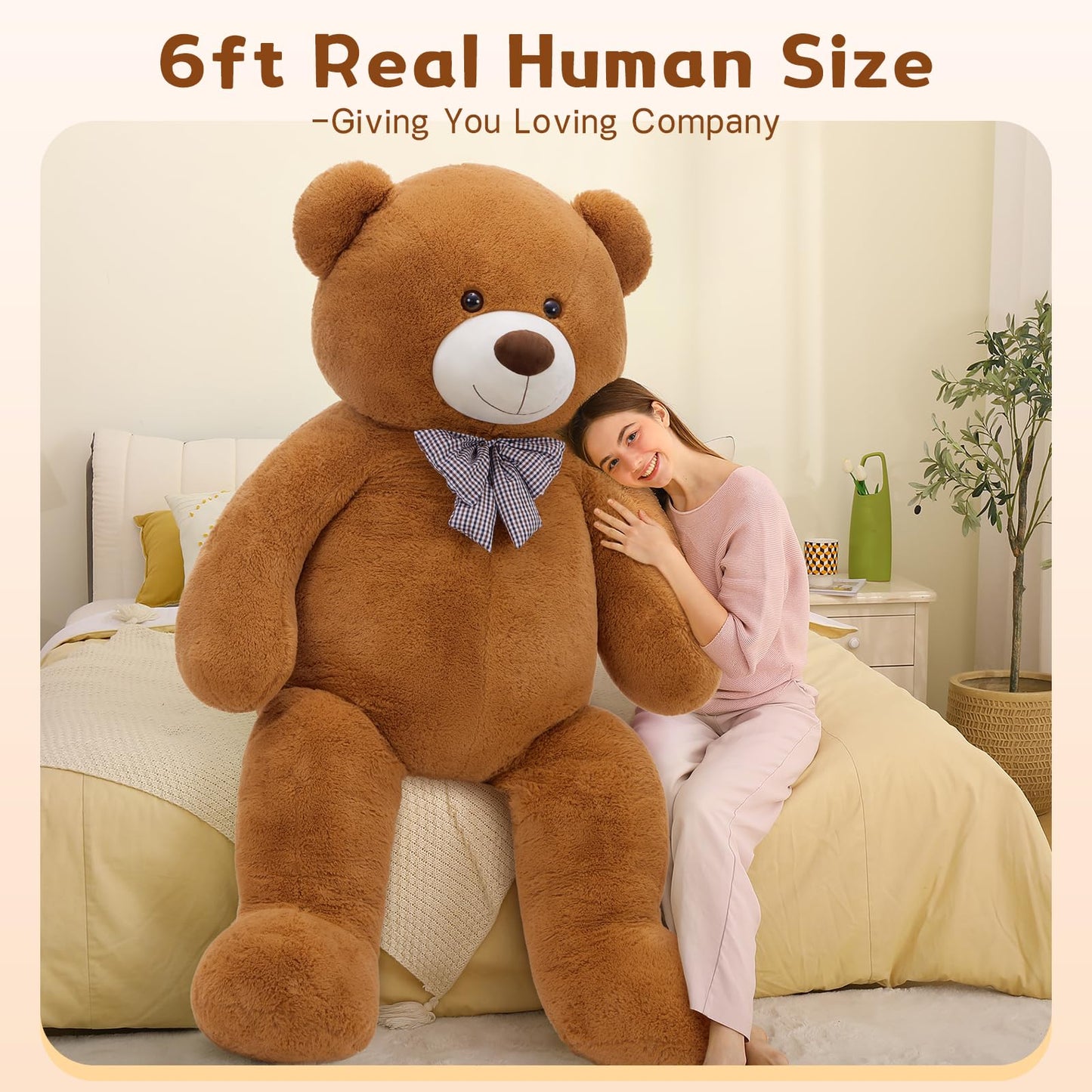 MaoGoLan Giant Big Teddy Bear 4 Feet 47 inch Life Size Tan Plush Bear Brown Stuffed Animal for Children Boyfriend