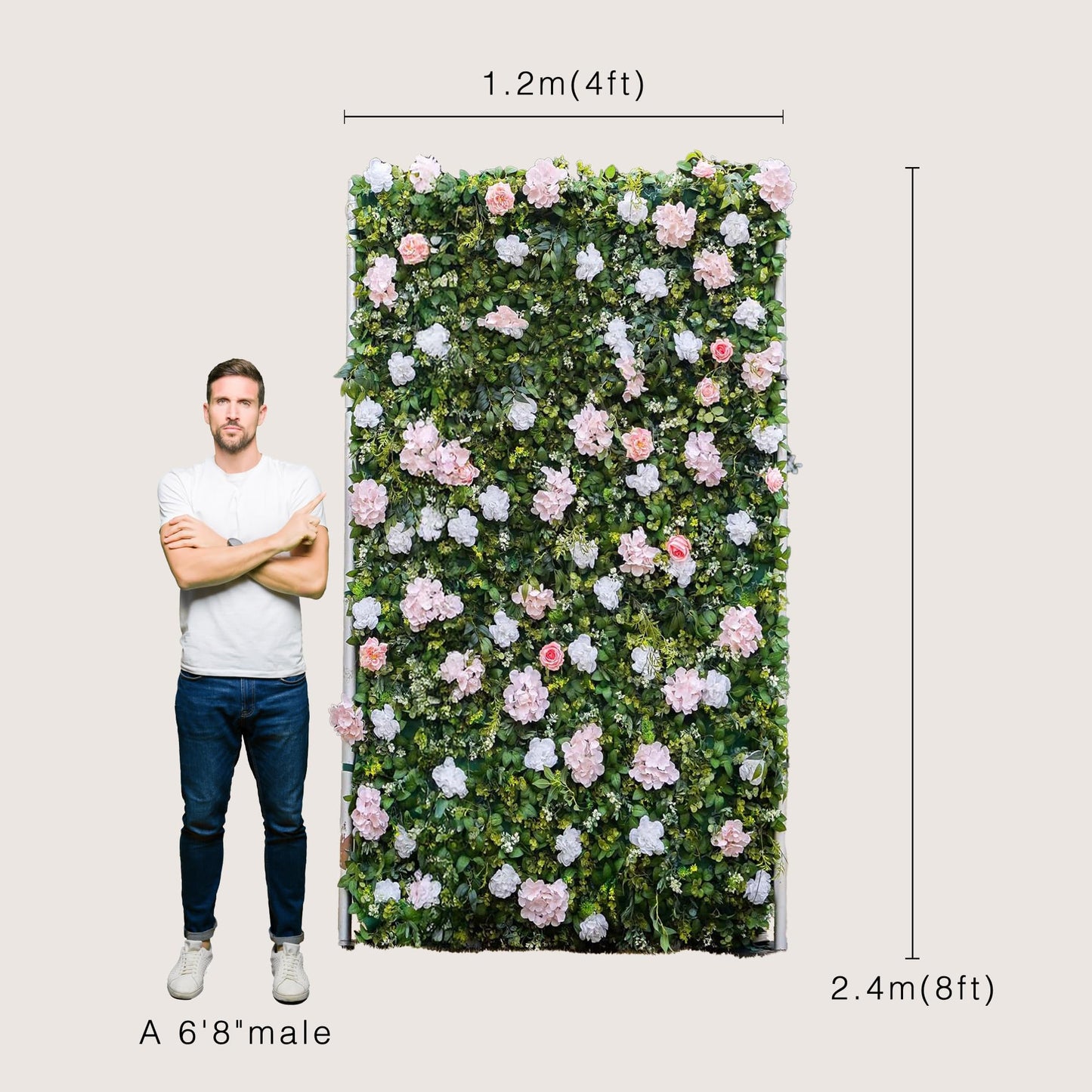 Artificial Luxury‌ Flower Wall Panels, Gorgeous 3D Silk Floral Backdrop for Wedding, Baby Show, Party and Home Decor, Quick Assembly/Storage, Eco ＆ Pet Friendly, 2 pcs, Each Panel 2*8 ft.