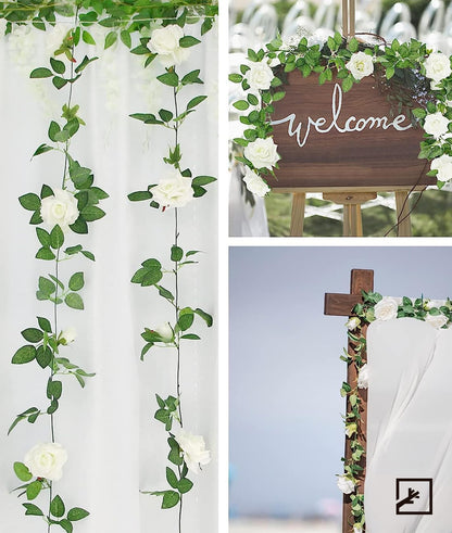 ZIFTY 5Pcs 32.5FT Pink Flower Garland Fake Rose Vines for Tea Party Mother's Day Decorations Faux Artificial Floral Garland Hanging Rose Ivy for Baby Shower Wedding Arch Ceremony Outdoor Wall Decor