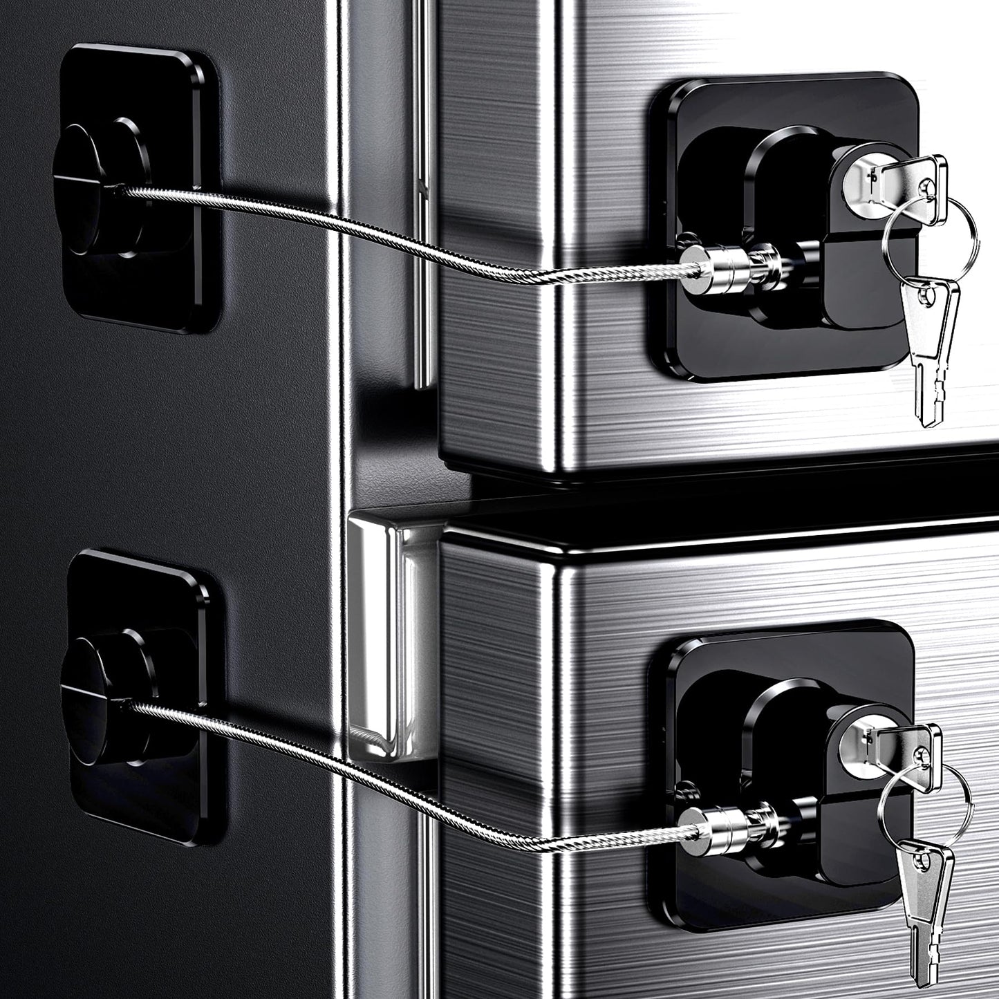 2 Pack Refrigerator Door Lock, Child Proof Fridge Door Lock for Kitchen Freezer, Cabinets and Drawers, Air Oven Air Fryer, Closets, Windows, Doors-No Tools Need or Drill (Patent) (2 pcs Black Lock)