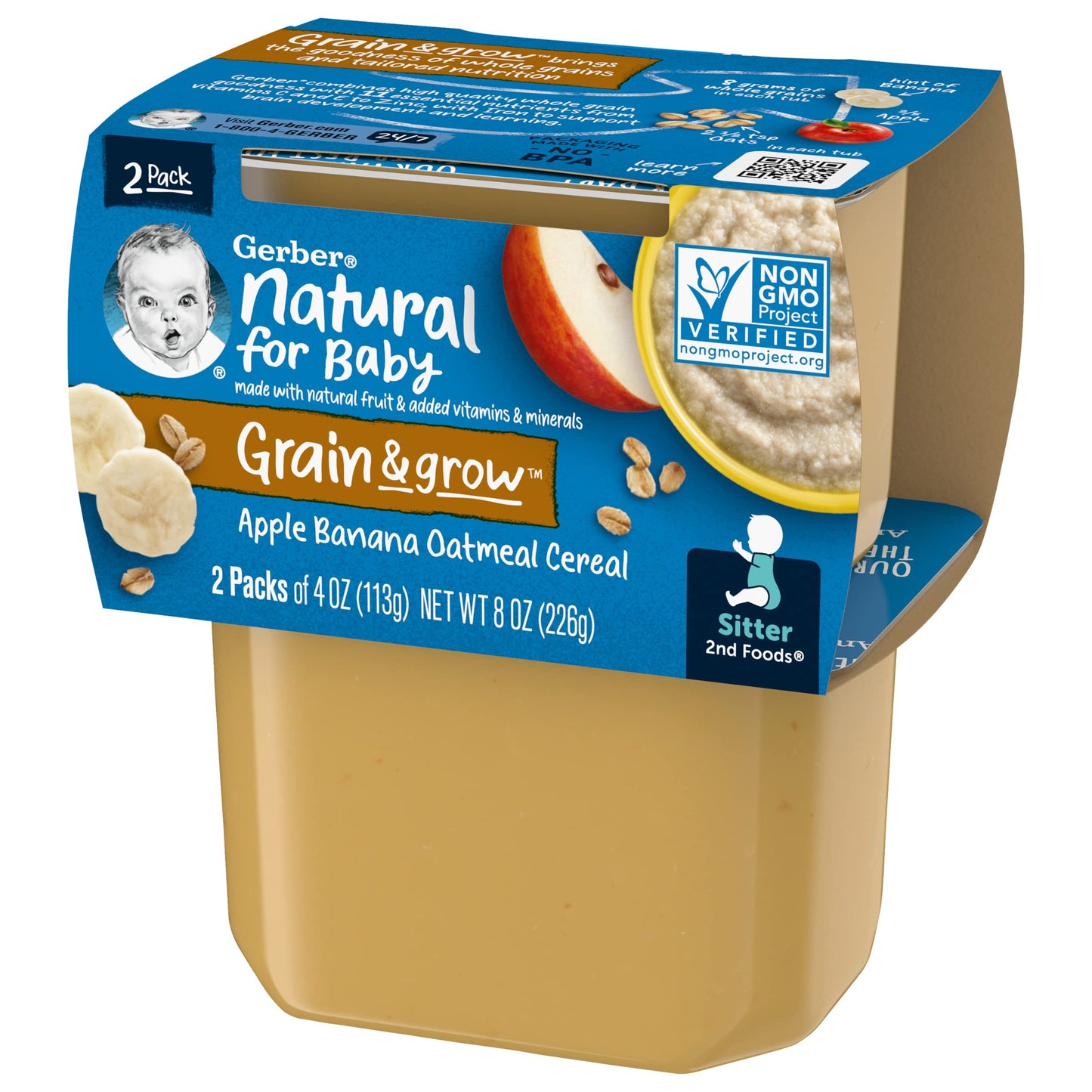 Gerber 2nd Foods Tubs Breakfast Cereal Variety Pack, 3 Pear Cinnamon Oatmeal, 3 Apple Banana Oatmeal, 3 Apple Banana Mixed, 3 Apple Mango Rice, 3 Apple Strawberry Blueberry, 15 CT